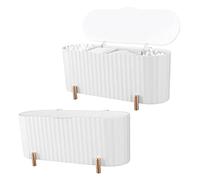 TOYZFRIENDY Makeup Case 2pcs White Multi-grid Cosmetic Storage Box Swab Organizer with Lid for Travel and Home Dressing Table