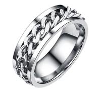 TOYZFRIENDY Mens Rotatable Stainless Steel Spinner Ring with Creative Chain Design, Fidget Jewellery for Boys
