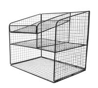 TOYZFRIENDY Metal Desk Storage Organizer with Multi-compartment File Holder and Phone Tray Black Medium Desktop File Rack for Office and Home Workspace Decluttering