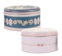 TOYZFRIENDY Mini Round Shaped Storage Iron Boxes 300g Biscuit Cookie Tin Set Portable Small Empty Metal Containers for Candy and Sweets, Random Pink and Blue Bunny Design, 2pcs