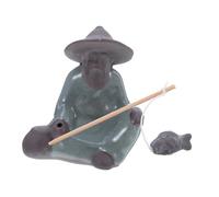 TOYZFRIENDY Miniature Chinese Fisherman Figurine Porcelain Old Man Statue for Bonsai Gardens Fish Tanks Desktop Decor Compact Lightweight Traditional Asian Zen Pottery Ornament
