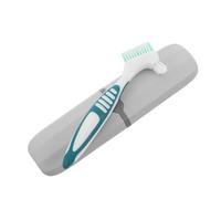 TOYZFRIENDY Portable Denture Cleaning Brush with Green Toothbrush and Blue-Gray Plastic Storage Case, Travel Retainer Care Kit for Denture and Braces Maintenance, Professional Oral Hygiene Set