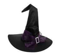 TOYZFRIENDY Purple Ruched Witch Hat with Star Moon Patterns Large Wizard Pointed Cap with Spider Web Gauze Mesh for Women Men Reusable Halloween Costume Accessory for Party Dress Up and