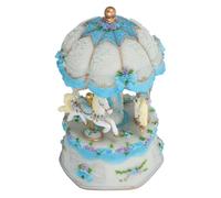 TOYZFRIENDY Rotating 3-Horse Carousel Music Box with Color Changing LED Light, Blue Musical Merry-Go-Round Figurine for Birthday, Christmas, and Party, Music Box for and Horse Lovers