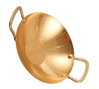 TOYZFRIENDY Stainless Steel Wok Double Handle Korean Pot 25cm Golden Small Cooking Ramen Pan Suitable for Home and Restaurant BBQ