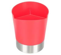 TOYZFRIENDY Three Grid Straw Storage Bucket Red Multi Compartment Holder for Kitchen Utensils Home Bar Use Compact Space Saving Design and Stable Organizer for Forks Chopsticks and Brushes