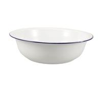 TOYZFRIENDY Vintage Enamel Foot Soak Basin with Blue Rim Multifunctional White Enamelware Tub for Washing Feet Face Laundry and Salad Serving Retro Food Prep Bowl for Home Spa and Decor