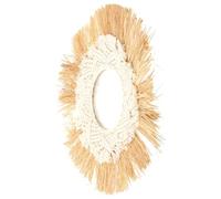 TOYZFRIENDY Wall Mirror Hanging Wall Decoration with Raffia and Cotton Rope Bohemian Style Rustic Farmhouse Stylish Decorative for Living Room and Bathroom
