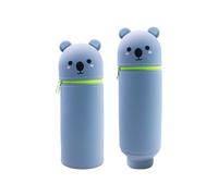 TOYZLY 2 in 1 Silicone Pencil Case, Cute Kawaii Pencil Case, Soft Retractable Pen Holder for Desk or School, Zipped Standing Pencil Pouch for Kids & Teens (Koala)