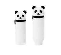 TOYZLY 2 in 1 Silicone Pencil Case, Cute Kawaii Pencil Case, Soft Retractable Pen Holder for Desk or School, Zipped Standing Pencil Pouch for Kids & Teens (Panda)