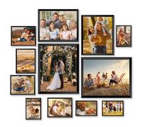 Toyzy Set of 12 Black Photo Frames Multiple Pictures, Family Multi Photo Frames for Wall, Two 8 x 10 in, Two 6 x 8 in, Four 5 x 7 in, Four 4 x 6 in, Wall Decor, Hanging or Tabletop Display