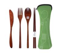 TOZBLEU Wooden Spoon Set of 4, Wooden Cutlery Set, Reusable Cutlery with 1 Spoon, 1 Fork, 1 Chopsticks, 1 Wooden Knife with Bag, Travel Cutlery for Kitchen, Home, Office