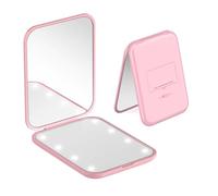 TOZKZO Travel Makeup Mirror, 1X/3X Magnification LED Compact Mirror with Iternal BIattery, Portable, Handheld, Foldable Pocket Mirror for Purse, Travel and Daily Use, Ideal for Gift Giving, Pink