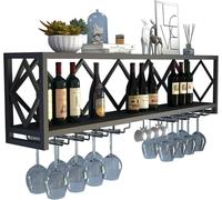 TozMvi Metal Wine Rack Bar Floating Shelves,60/80/100/120/150 CM Hanging Shelf for Bottles,Wine Glass Storage Display Shelves,Wall-Mounted Wine Cabinets Black-100 * 25 * 45CM