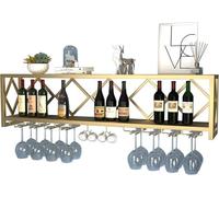 TozMvi Metal Wine Rack Bar Floating Shelves,60/80/100/120/150 CM Hanging Shelf for Bottles,Wine Glass Storage Display Shelves,Wall-Mounted Wine Cabinets Gold-150 * 25 * 45CM