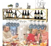 TozMvi Metal Wine Rack - Modern Wine Storage Rack - Mini Bar Bottle Display Shelf - Wall Mounted Wine Bottle Glass Floating Shelves - Wine Glass Holder Gold-150 * 25 * 45CM