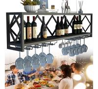 TozMvi Metal Wine Rack - Modern Wine Storage Rack - Mini Bar Bottle Display Shelf - Wall Mounted Wine Bottle Glass Floating Shelves - Wine Glass Holder Black-150 * 25 * 45CM