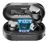 TOZO T12 Wireless Earbuds Bluetooth 5.3 Headphones Premium Sound Performance Touch Control LED Digital Display Wireless Charging Case Earphones (Black, Small Compact)