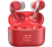 TOZO T20 Wireless Earbuds, Bluetooth Earphones 48.5 Hrs Playtime with LED Digital Display, IPX8 Waterproof, Dual Mic Call Noise Cancelling, 10mm Broad Range Speakers (Red)