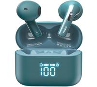 TOZO T21 Wireless Earbuds, Bluetooth 5.3 Earphones, Semi In Ear Buds, Dual Mic Call Noise Cancelling Wireless Earphones, Bluetooth Earbuds with Wireless Charging Case, IPX8 Waterproof (Green)