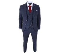 TruClothing TP-32 - Men's Navy Blue 3 Piece Wool Blend Tweed Suit - 42" Jacket 36" Trousers
