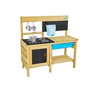 TP Toys Deluxe Wooden Mud Play Kitchen With Refillable Water Butt and Tap 4 Painted Hobs Blackboard Opening Oven Door Suitable For 3 Years +