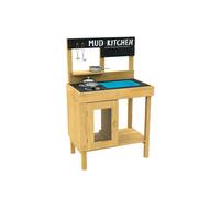 TP Toys Junior Cook Wooden Mud Kitchen - FSC Certified Timber. Includes A Starter Set Of Stainless Steel Pans & Utensils. Predrilled Holes And Easy Slot Frame, Perfect For Sand Play - 3 Years+