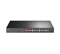 TP-Link 24-Port PoE+ 10/100 Mbps + 2-Port Gigabit Unmanaged Ethernet PoE Switch with 2 Combo Gigabit SFP slots (24 PoE+ Ports + 2 Gigabit RJ45 Ports + 2 SFP slots, 250W, Rackmount)(TL-SL1226P)