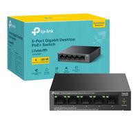 TP-Link LS105GP 5-Port Gigabit Desktop Switch - 4-Port PoE+, 65W Budget, 10Gbps Switching, 250m Range, Plug & Play, Metal Case, New