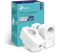 TP-Link Powerline 1000 Mbps, 1 Gigabit Port and Integrated Socket, Pack of 2 Powerline - Ideal for Enjoy Multi-TV Service at Home, Compatible with All Boxes, TL-PA7017P KIT(FR)