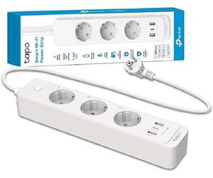 TP-Link Tapo P300 Power Strip with 2 USB Ports and 1 Type C Ports, Multiple Socket Safety Guarantee, Works Alexa, Google Home, HomeKit Voice Control, Remote Access, 1.5 m, White