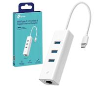 TP-Link UE330C 3-Port USB C to Ethernet Adapter, USB 3.0 to RJ45 LAN Wired Adapter, 3 USB-A 3.0 Ports, 2-in-1, Ultrabook, Chromebook, Plug & Play for Windows, MacOS 10.9/10.10, Linux OS, Plug & Play