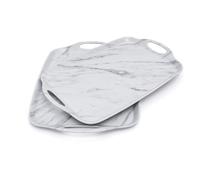 TP Melamine Serving Trays with Handles, 17” x 12”, Set of 2, White Marble
