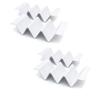 TP Taco Holders Set of 4, Melamine Taco Stand Serving Trays with Handle, Holds 3 Tacos, Dishwasher Safe, Ideal for Taco Night, Party, Home, Fiesta, White