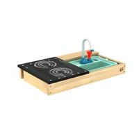 TP Toys Early Fun Sand And Water Table - Includes Water Tray, Black Board, Plastic Hooks And Working Sink. Made From FSC certified Wood, Wooden Playhouse - Suitable For 3+ years.