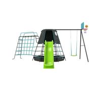 TP Toys Explorer Metal Climbing Frame Black Edition, Ripple Slide, Swing Arm, Monkey Bridge & Basketball Hoop