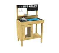 TP Toys Junior Cook Wooden Mud Kitchen - FSC Certified Timber. Includes A Starter Set Of Stainless Steel Pans & Utensils. Predrilled Holes And Easy Slot Frame, Perfect For Sand Play - 3 Years+