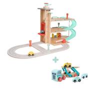 TP Toys Owl & Fox Wooden Multi-Storey Garage With Vehicle Transporter - Fsc Certified