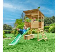 TP Toys Treetops Wooden Tower Playhouse With Toy Box And Slide - Fsc With Ladder,Slide and Lookout Deck, Made From FSC Certified European Wood, Outdoor Wendy House, Garden Playhouse for Kids, 3 Years+