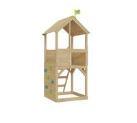 TP Toys - Treehouse Wooden Play Tower, With Panel Kit, Balcony, Wavy Slide With Slide Lock & Swing Arm. Two-storey Wooden Playhouse, Lookout Deck, Made From FSC Certified Wood - Age 3 Years+