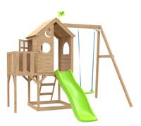 TP Toys - Treehouse Wooden Play Tower, With Panel Kit, Balcony, Wavy Slide With Slide Lock & Swing Arm. Two-storey Wooden Playhouse, Lookout Deck, Made From FSC Certified Wood - Age 3 Years+