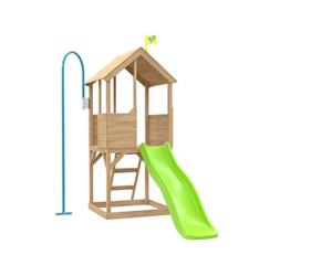 TP Toys - Treehouse Wooden Play Tower, With Panel Kit, Balcony, Wavy Slide With Slide Lock & Swing Arm. Two-storey Wooden Playhouse, Lookout Deck, Made From FSC Certified Wood - Age 3 Years+