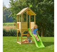 TP Toys UK Treehouse Wooden Playhouse With Slide - With 6ft Wavy Slide