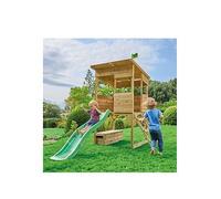 Tp Tree Tops Wooden Playhouse With Slide One Colour