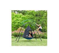 TP Toys UFO Den & Climbing Frame With Curved Climbing Rungs And Safety Handrails Mesh Den With Door, Climbing Ladder And Lookout Mesh Window. Adjustable Pivoting Feet - 3+ years.