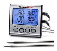 ThermoPro TP17 Digital Meat Thermometer Cooking Grill BBQ Thermometer with Dual Food Temperature Probes for Smoker Kitchen Oven Large LCD Backlight with Timer Alarm
