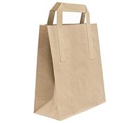 TP4U - Pack of 10 Bags - Brown Paper SOS Party Gift Take Away Block Bottom Strong Carrier Bags With Flat Handle - Various Quantities Available (10)