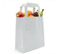 TP4U - Pack of 90 Bags - White Paper SOS Party Gift Take Away Block Bottom Strong Carrier Bags With Flat Handle - Various Quantities (90)