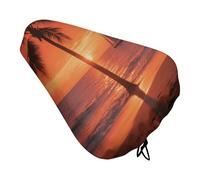 TPalm Tree Padded Bike Seat Cushion with Drawstring Soft Comfort Waterproof Bicycle Seat Cover, Wide Saddle Protection Covers Protector for Men Women for Exercise Mountain Road Bikes