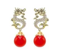 TPALPKT Chinese Style Vintage Dragon Dangle Earrings for Women Dragon Hanging Bead Earrings Dragon Earrings for Women 2024 Year of Dragon Multi-Color Pearls Drop Dangle Earrings, Alloy, no gemstone